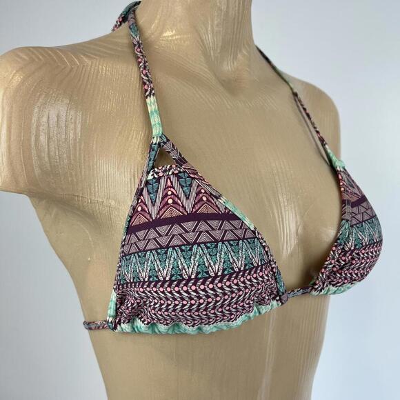 Body Glove Women's Size Medium Pink Blue Print Triangle Bikini Top Swimwear M - Picture 2 of 10